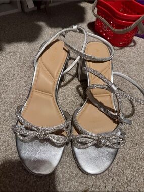 Aldo Silver Rhinestone Bow Strappy Heels